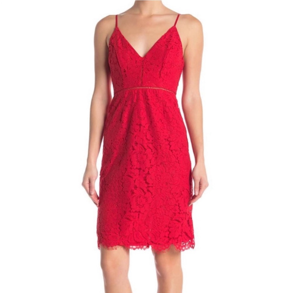 ASTR The Label Pink Lattice Inset Lace
Sheath V-Neck Dress